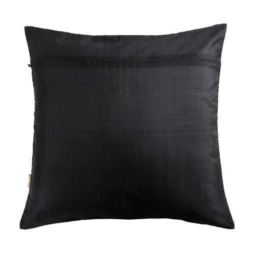 Green Floral Embroidered Cushion Cover, Set of 2 pcs, Black with Green Floral Embroidery and Gold Piping, Hidden Closure, Stylish Home Cushions (16