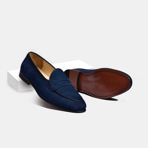 Arno Loafers | Blue Suede With Grand Penny
