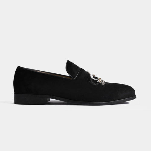 Luciano Black Embroidered Leather Slip-Ons